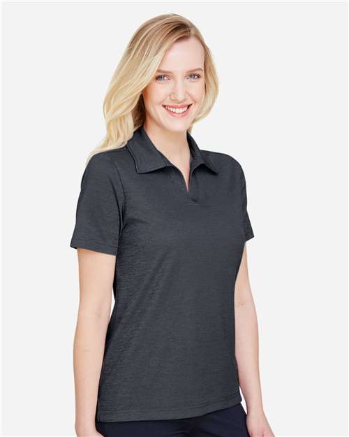 Devon & Jones DG22W Women's CrownLux Performance Address Melange Polo - Black Melange - model side