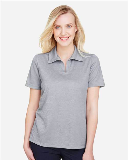 Devon & Jones DG22W Women's CrownLux Performance Address Melange Polo - Grey Melange - model front