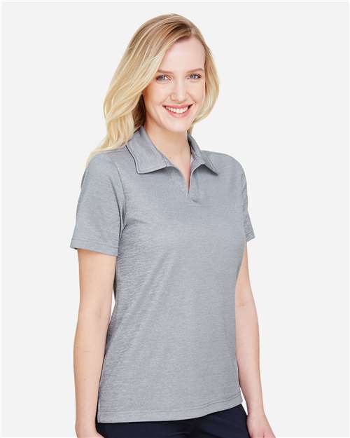 Devon & Jones DG22W Women's CrownLux Performance Address Melange Polo - Grey Melange - model side