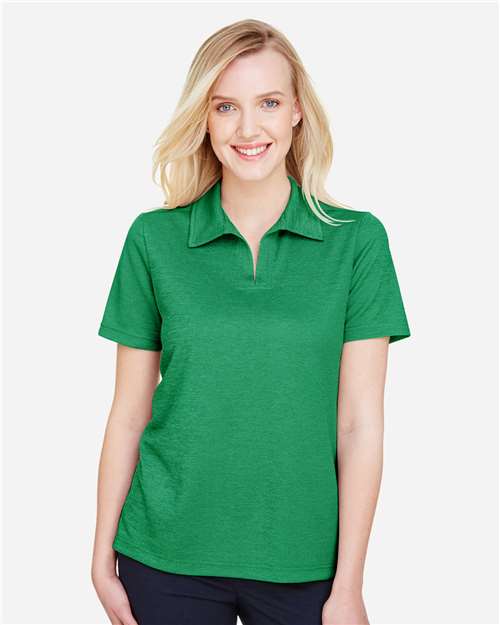 Devon & Jones DG22W Women's CrownLux Performance Address Melange Polo - Kelly Green Melange - model front