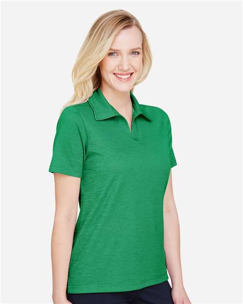 Devon & Jones DG22W Women's CrownLux Performance Address Melange Polo - Kelly Green Melange - model side