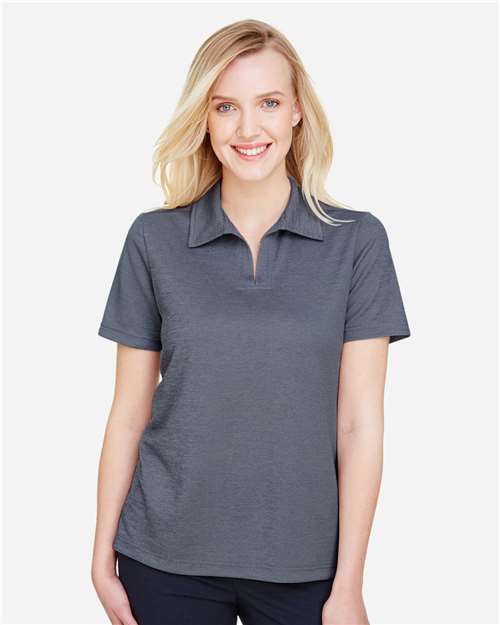 Devon & Jones DG22W Women's CrownLux Performance Address Melange Polo - Navy Melange - model front