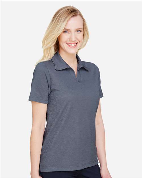 Devon & Jones DG22W Women's CrownLux Performance Address Melange Polo - Navy Melange - model side
