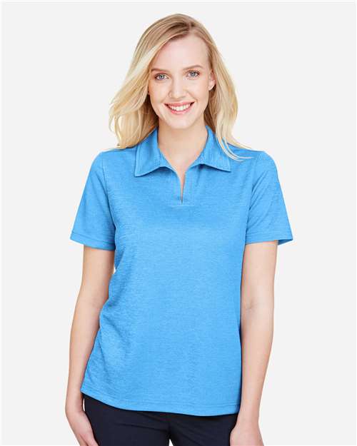 Devon & Jones DG22W Women's CrownLux Performance Address Melange Polo - Ocean Blue Melange - model front