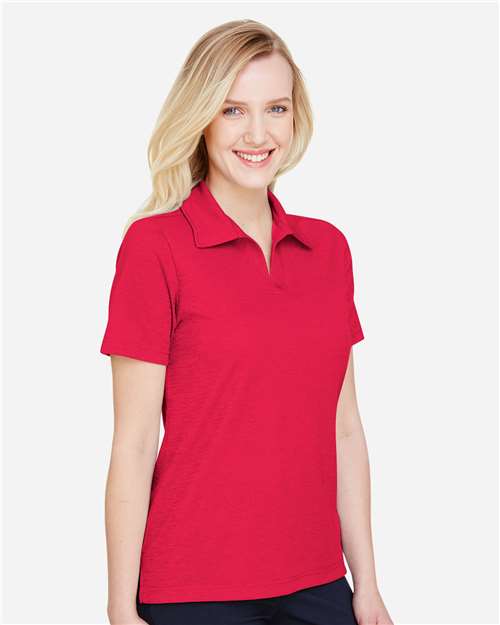 Devon & Jones DG22W Women's CrownLux Performance Address Melange Polo - Red Melange - model side