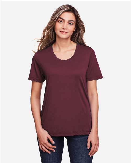 Core 365 CE111W Women's Fusion ChromaSoft Performance T-Shirt - Burgundy - model front