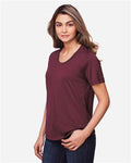 Core 365 CE111W Women's Fusion ChromaSoft Performance T-Shirt - Burgundy - model side
