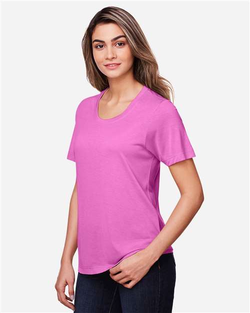 Core 365 CE111W Women's Fusion ChromaSoft Performance T-Shirt - Charity Pink - model side