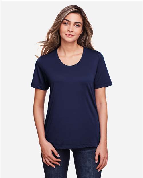 Core 365 CE111W Women's Fusion ChromaSoft Performance T-Shirt - Classic Navy - model front