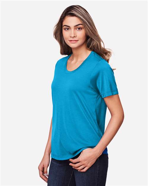 Core 365 CE111W Women's Fusion ChromaSoft Performance T-Shirt - Electric Blue - model side