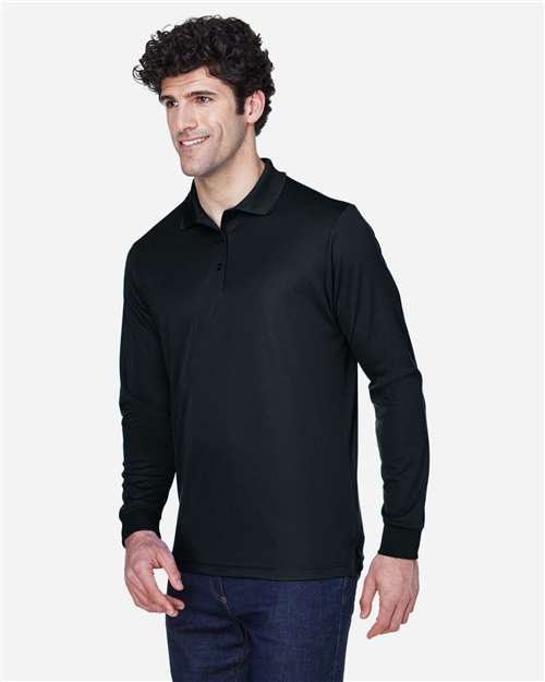 Core 365 88192 Pinnacle Performance Long Sleeve Piqué Polo - Black - model side