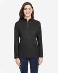 Core 365 CE405W Women's Fusion ChromaSoft Pique Quarter-Zip Pullover - Black - model front
