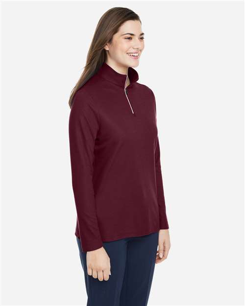 Core 365 CE405W Women's Fusion ChromaSoft Pique Quarter-Zip Pullover - Burgundy - model side