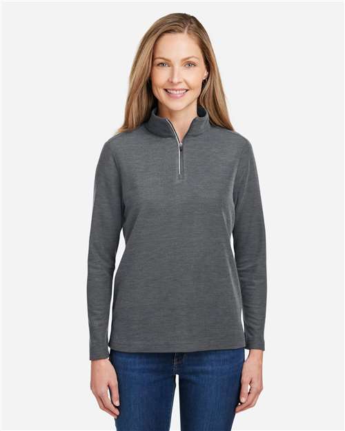 Core 365 CE405W Women's Fusion ChromaSoft Pique Quarter-Zip Pullover - Carbon Heather - model front