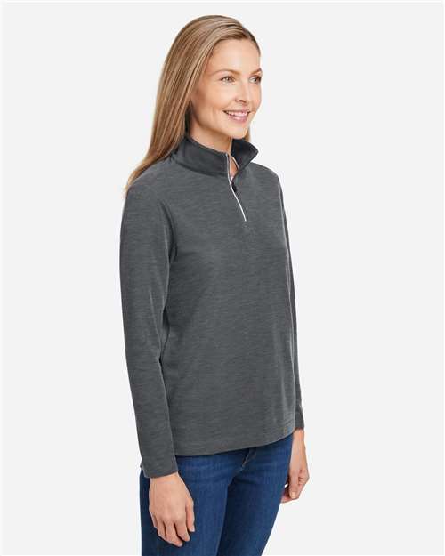 Core 365 CE405W Women's Fusion ChromaSoft Pique Quarter-Zip Pullover - Carbon Heather - model side