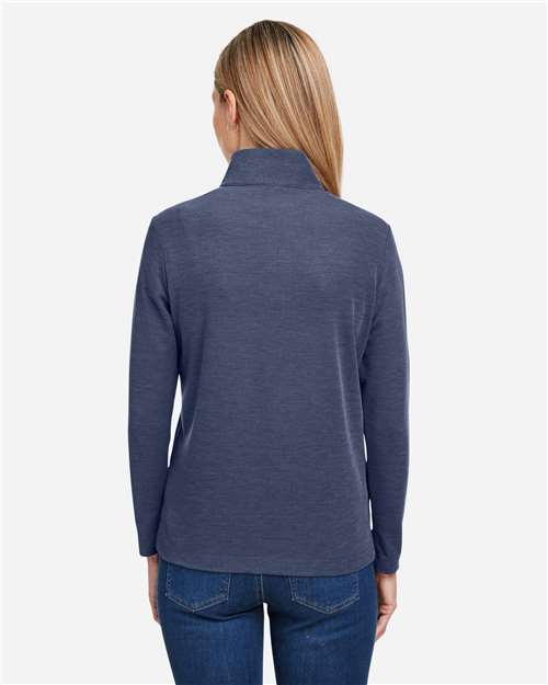 Core 365 CE405W Women's Fusion ChromaSoft Pique Quarter-Zip Pullover - Classic Navy Heather - model back