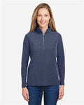 Core 365 CE405W Women's Fusion ChromaSoft Pique Quarter-Zip Pullover - Classic Navy Heather - model front