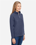 Core 365 CE405W Women's Fusion ChromaSoft Pique Quarter-Zip Pullover - Classic Navy Heather - model side