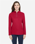 Core 365 CE405W Women's Fusion ChromaSoft Pique Quarter-Zip Pullover - Classic Red - model front