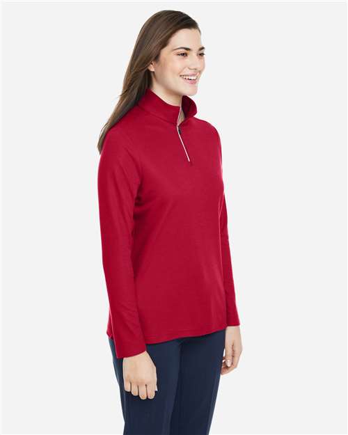 Core 365 CE405W Women's Fusion ChromaSoft Pique Quarter-Zip Pullover - Classic Red - model side