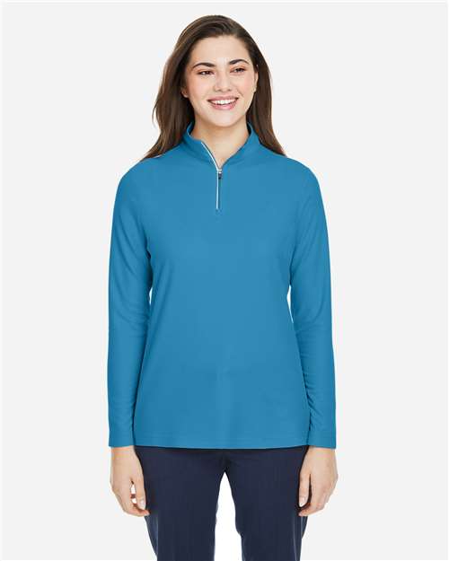 Core 365 CE405W Women's Fusion ChromaSoft Pique Quarter-Zip Pullover - Electric Blue - model front