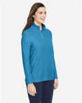 Core 365 CE405W Women's Fusion ChromaSoft Pique Quarter-Zip Pullover - Electric Blue - model side