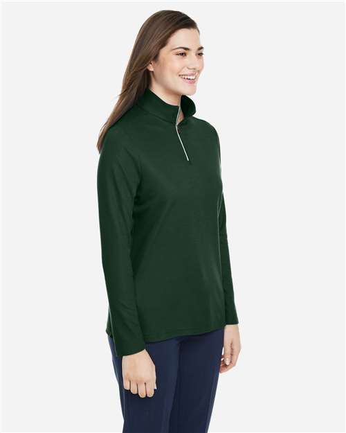 Core 365 CE405W Women's Fusion ChromaSoft Pique Quarter-Zip Pullover - Forest - model side