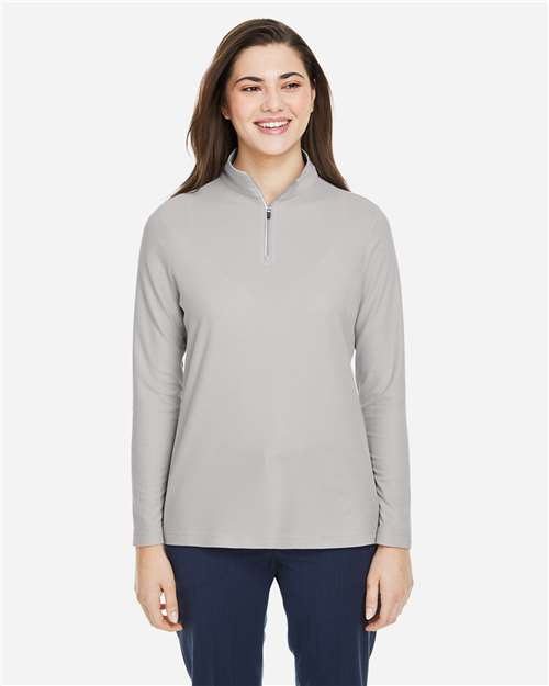 Core 365 CE405W Women's Fusion ChromaSoft Pique Quarter-Zip Pullover - Platinum - model front