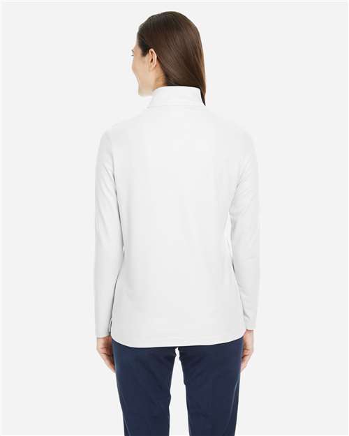 Core 365 CE405W Women's Fusion ChromaSoft Pique Quarter-Zip Pullover - White - model back