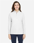 Core 365 CE405W Women's Fusion ChromaSoft Pique Quarter-Zip Pullover - White - model front