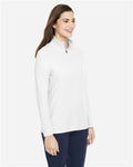 Core 365 CE405W Women's Fusion ChromaSoft Pique Quarter-Zip Pullover - White - model side