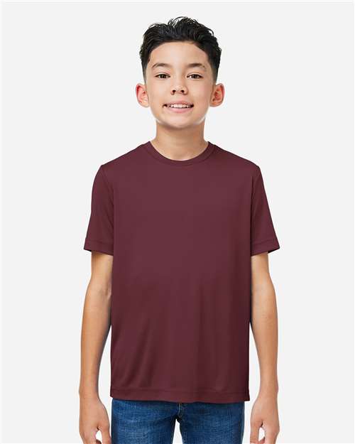 Core 365 CE10Y Youth Capital Performance T-Shirt - Burgundy - model front
