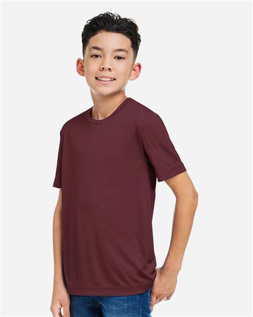 Core 365 CE10Y Youth Capital Performance T-Shirt - Burgundy - model side