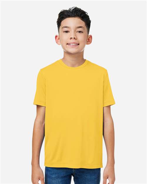 Core 365 CE10Y Youth Capital Performance T-Shirt - Campus Gold - model front