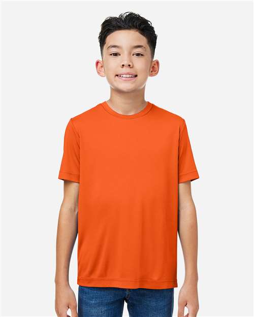 Core 365 CE10Y Youth Capital Performance T-Shirt - Campus Orange - model front