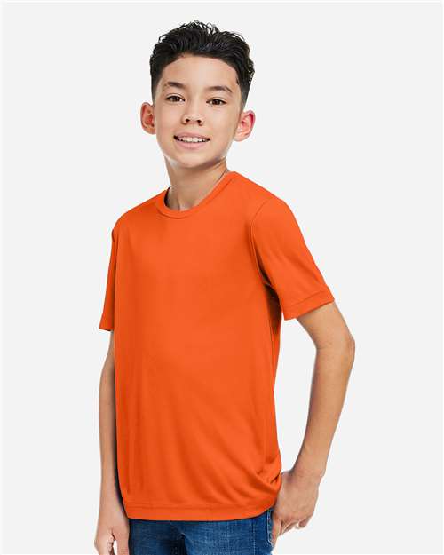 Core 365 CE10Y Youth Capital Performance T-Shirt - Campus Orange - model side