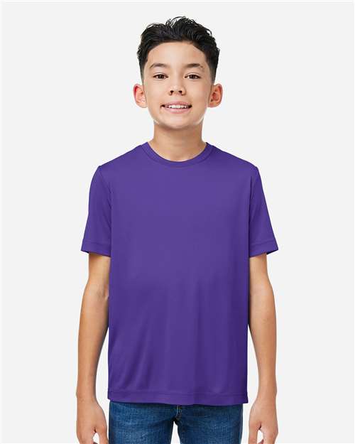 Core 365 CE10Y Youth Capital Performance T-Shirt - Campus Purple - model front