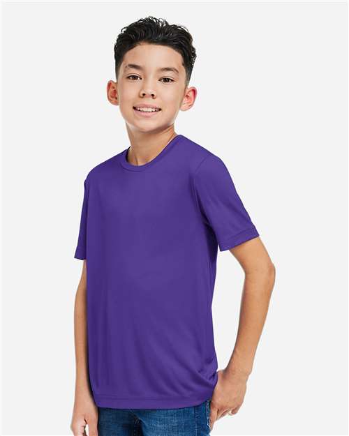 Core 365 CE10Y Youth Capital Performance T-Shirt - Campus Purple - model side