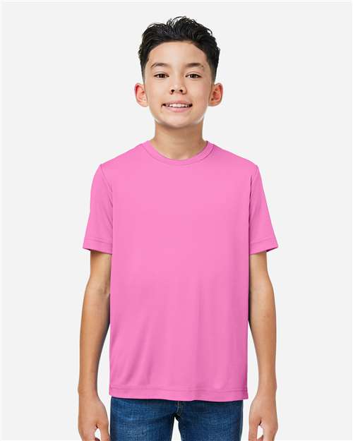 Core 365 CE10Y Youth Capital Performance T-Shirt - Charity Pink - model front