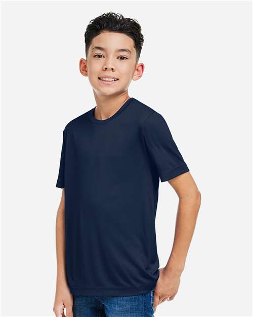 Core 365 CE10Y Youth Capital Performance T-Shirt - Classic Navy - model side