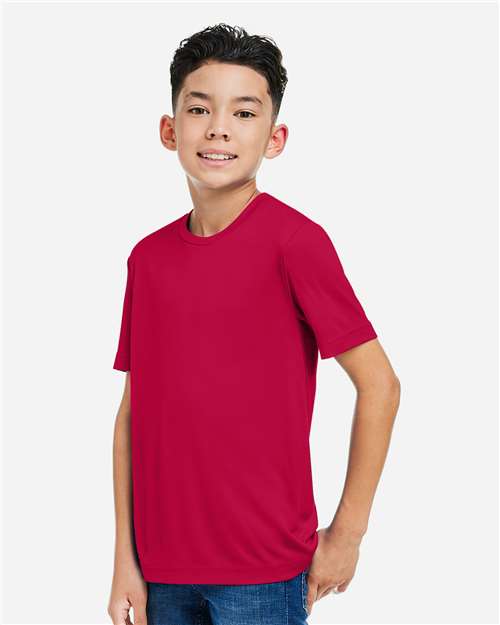Core 365 CE10Y Youth Capital Performance T-Shirt - Classic Red - model side