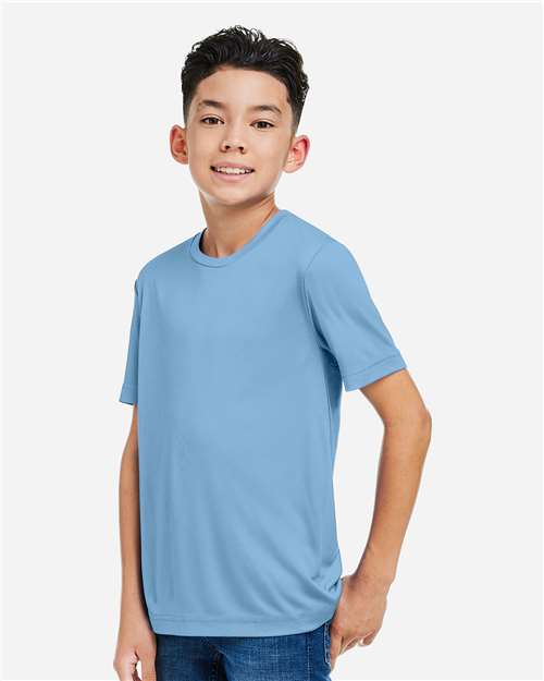 Core 365 CE10Y Youth Capital Performance T-Shirt - Columbia Blue - model side