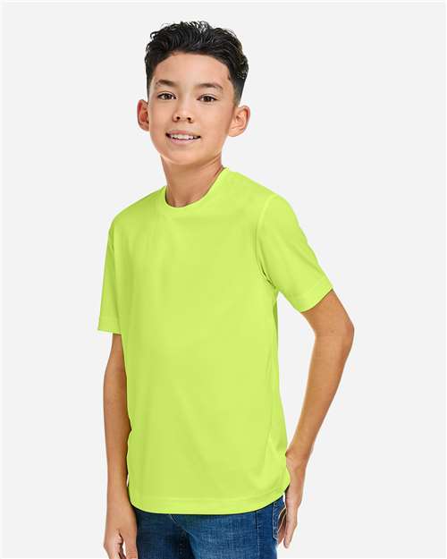 Core 365 CE10Y Youth Capital Performance T-Shirt - Safety Yellow - model side