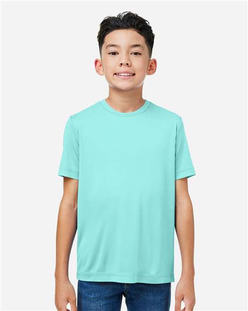 Core 365 CE10Y Youth Capital Performance T-Shirt - Sea Glass - model front