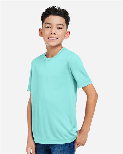 Core 365 CE10Y Youth Capital Performance T-Shirt - Sea Glass - model side