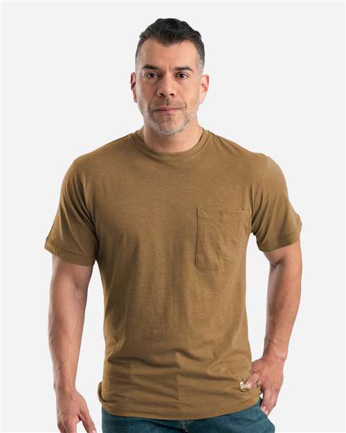 Berne Apparel BSM38 Men's Lightweight Performance Pocket T-Shirt - Brown - model front