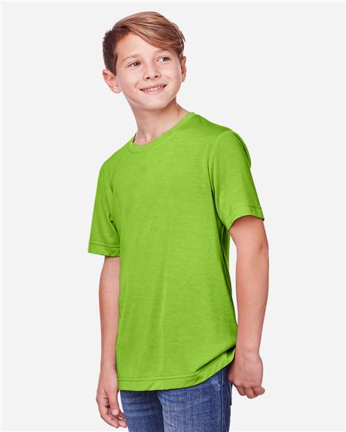 Core 365 CE111Y Youth Fusion ChromaSoft Performance T-Shirt - Acid Green - model side