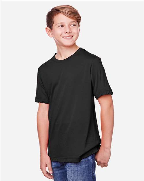 Core 365 CE111Y Youth Fusion ChromaSoft Performance T-Shirt - Black - model side