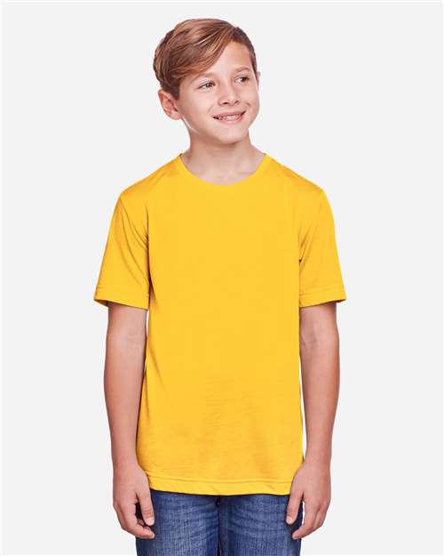 Core 365 CE111Y Youth Fusion ChromaSoft Performance T-Shirt - Campus Gold - model front