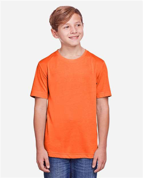 Core 365 CE111Y Youth Fusion ChromaSoft Performance T-Shirt - Campus Orange - model front